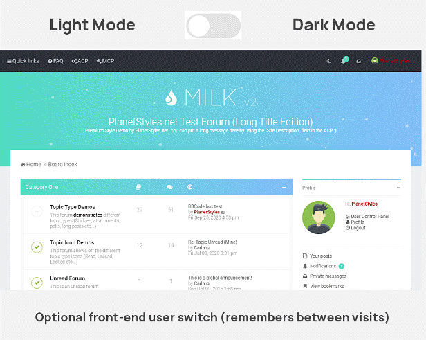 light dark - Milk - Multipurpose Responsive phpBB 3.3 Theme