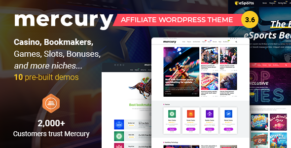 Mercury – Affiliate WordPress Theme. Casino, Gambling & Other Niches. Reviews & News