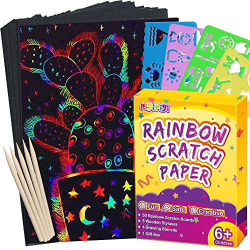 pigipigi Scratch Paper Art for Kids – 59 Pcs Magic Rainbow Scratch Paper Off Set Scratch Crafts Arts Supplies Kits Pads Sheets Boards for Party Games Christmas Birthday Gift