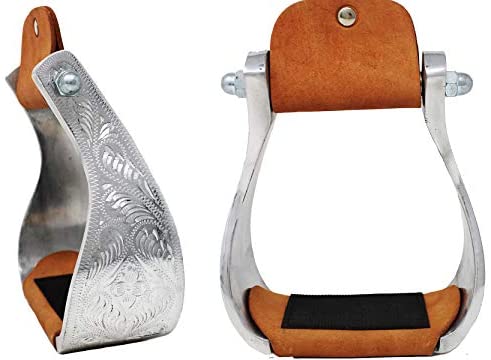 CHALLENGER Horse Saddle Stirrups Western Aluminium Engraved Trail Riding 51204