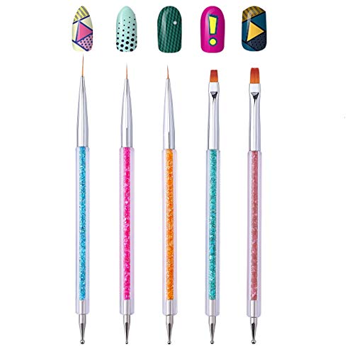 41Vs2p9uauL - Cizoackle Nail Art Brushes - Double-Ended Brush and Dotting Tool Kit - Elegant Nail Pen Set with Shiny Handles - Easy To Use Professional Liner Tools 5 Pcs