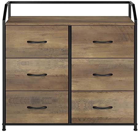 41rZXWAJzhL. AC  - HOMECHO Fabric Dresser with 6 Drawers, Wide Chest of Drawers with Wood Top, Sturdy Metal Frame, Furniture Storage Tower for Bedroom, Closets, Hallway, Entryway, Rustic Brown