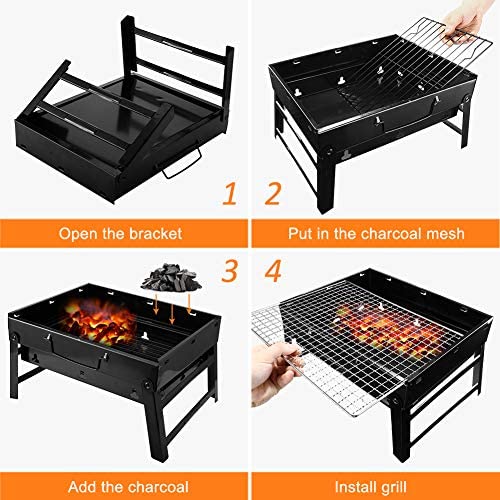 51W5sC573 L. AC  - UTTORA Barbecue Grill, Charcoal Grill Portable Folding BBQ Grill Barbecue Desk Tabletop Outdoor Stainless Steel Smoker BBQ for Picnic Garden Terrace Camping Travel 15.35''x11.41''x2.95''