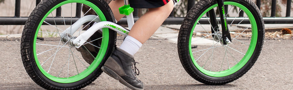 large balance bike tires and foot rest for older children