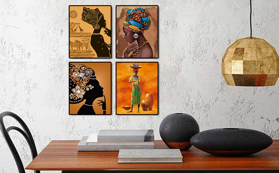  Retro Style Tribal African American Wall Art Painting Black Woman Ethnic Wall Art decoration