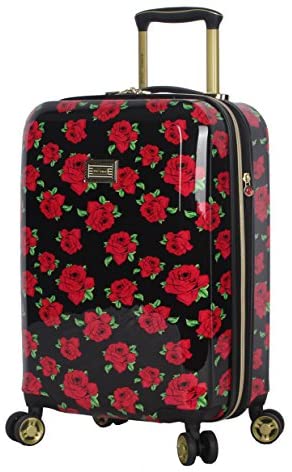 Betsey Johnson Designer 20 Inch Carry On – Expandable (ABS + PC) Hardside Luggage – Lightweight Durable Suitcase With 8-Rolling Spinner Wheels for Women (Covered Roses)