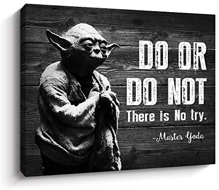 Motivational Wall Art Inspirational Quotes of Master Yoda Vintage Giclee Canvas Wall Art Framed for Home and Office Decor (Black)