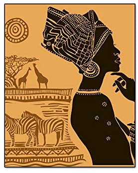 41K st8CgAL. AC  - Retro Style Tribal African American Wall Art Painting Set of 4 (8”X10” Canvas Picture) Black Woman Ethnic Ancient Theme Diamond Girl Room Poster Art Painting Bedroom or Bathroom Decor Unframed