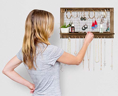 41Vie6ARxvL. AC  - Rustic Jewelry Organizer with Bracelet Rod Wall Mounted - Wooden Wall Mount Holder for Earrings, Necklaces, Bracelets, and Many Other Accessories SoCal Buttercup