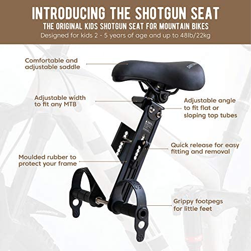51dSLFqgpBL. AC  - SHOTGUN Kids Bike Seat for Mountain Bikes | Front Mounted Bicycle Seats for Children 2-5 Years (up to 48 Pound) | Compatible with All Adult MTB | Easy to Install