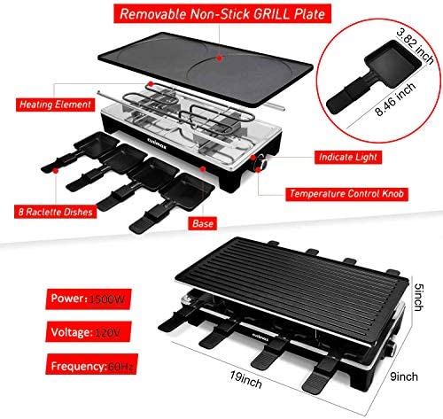 51qJ9EcHsBL. AC  - CUSIMAX Raclette Grill Electric Grill Table, Portable 2 in 1 Korean BBQ Grill Indoor & Cheese Ractlette, Reversible Non-stick plate, Crepe Maker with Adjustable temperature control and 8 Paddles