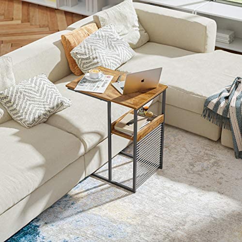 51qZhv3lxgL. AC  - Cubiker Sofa Side End Table, Side Table with Wooden Shelf, C Shaped Couch Table for Living Room, Bedroom, Metal Frame Nightstand