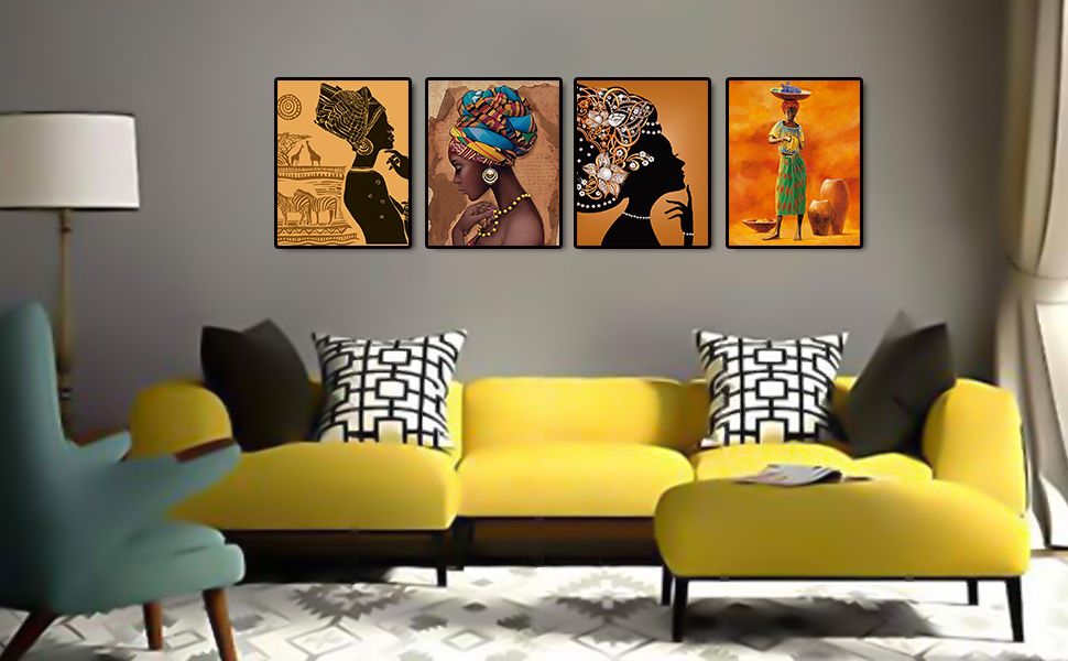 Retro Style Tribal African American Wall Art Painting Black Woman Ethnic Wall Art