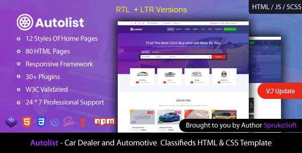 Theme Preview.  large preview - Autolist – Car Dealer and Classifieds HTML Template