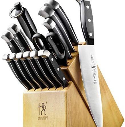 1629082679 51PXlv7LoBL. AC  437x445 - J.A. Henckels International Statement Kitchen Knife Set with Block, 15-pc, Chef Knife, Steak Knife set, Kitchen Knife Sharpener, Light Brown