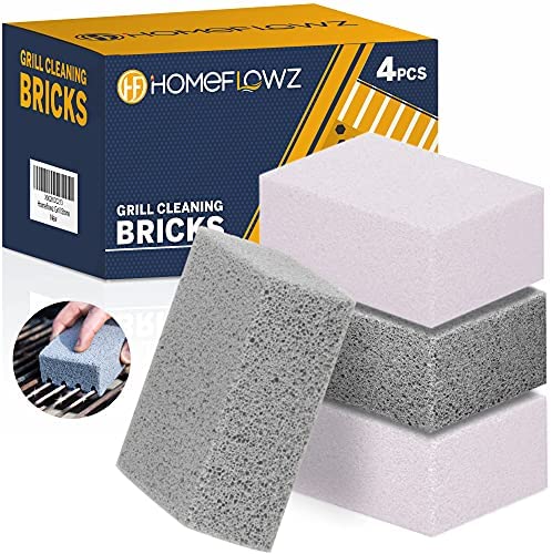 Homeflowz Grill Brick 4 Pack – Grill Cleaning Bricks for BBQ – Refined Pumice Grill Stone – Griddle Brick for Safe Effective Non Abrasive Cleaning – Grill Brick for Flat Top Grills Grates Pool & More