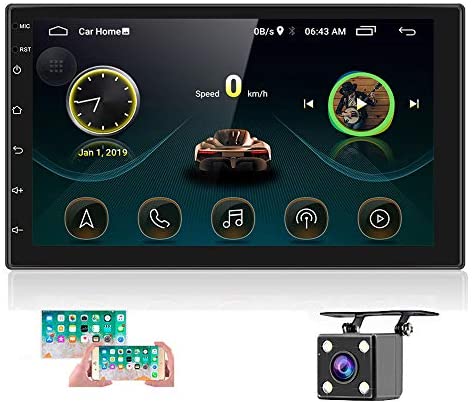 Double Din Android Car Stereo with GPS 7 Inch Touch Screen Car Radio Bluetooth Supports Mirror Link for iOS/Android Phones WiFi Connect + Backup Camera