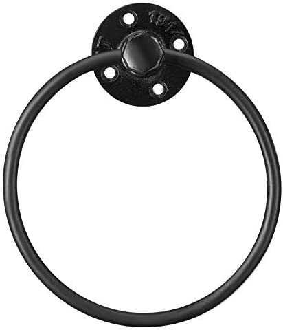 Industrial Pipe Towel Rings Iron Old Towel Ring Holder for Bathroom, Black