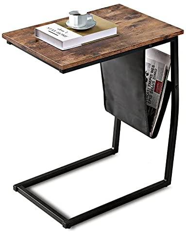 Bonzy Home Snack Side Table with Storage C Shaped End Table for Sofa Couch,Living Room,Bedroom & Small Spaces