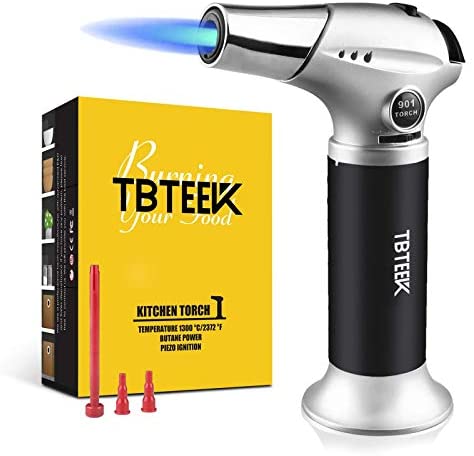 TBTEEK Kitchen Torch, Fit All Tanks Butane Torch Cooking Torch with Safety Lock & Adjustable Flame for Cooking, BBQ, Baking, Brulee, Creme, DIY Soldering(Butane Not Included)