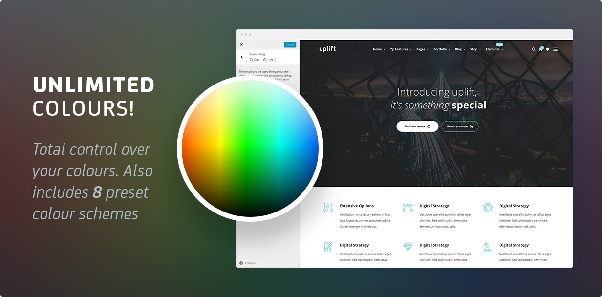 20 colours - Uplift - Responsive Multi-Purpose WordPress Theme