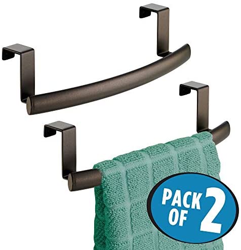 411LrKvQ3YL. AC  - mDesign Modern Metal Kitchen Storage Over Cabinet Curved Towel Bar - Hang on Inside or Outside of Doors, Organize and Hang Hand, Dish, and Tea Towels - 9.7" Wide, 2 Pack - Bronze
