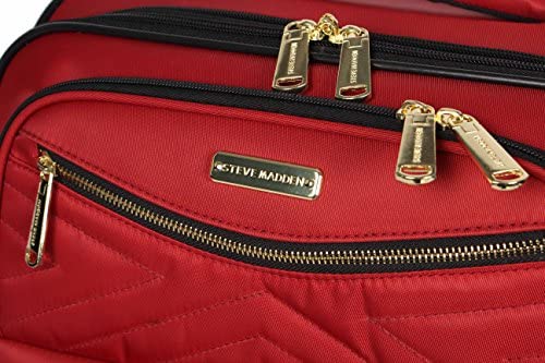 51E78xM57JL. AC  - Steve Madden Designer Luggage Collection - Lightweight Softside Expandable Suitcase for Men & Women - Durable 20 Inch Carry On Bag with 4-Rolling Spinner Wheels (Rockstar Red)