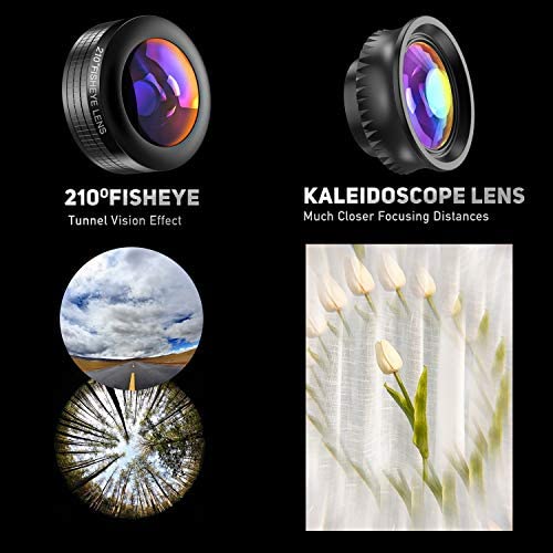 51z6ghAd rL. AC  - LIERONT Phone Camera Lens for iPhone Samsung Huawei, 25X Telephoto Lens, 4K HD 0.65X Wide Angle Lens & 25X Macro Lens(Screwed Together), 210° Fisheye Lens, Kaleidoscope Lens (Not Pro Camera)