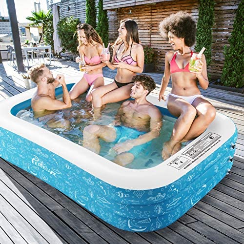 61Kbp30aVrL. AC  - PERLECARE Inflatable Pool, Swimming Pool for Kiddie, Kids, Adults, Toddlers, 95'' x 56'' x 22'' Backyard/Garden/Outdoor Pool, Rectangular Full-Sized Family Lounge Blow-up Pool for Summer Water Party