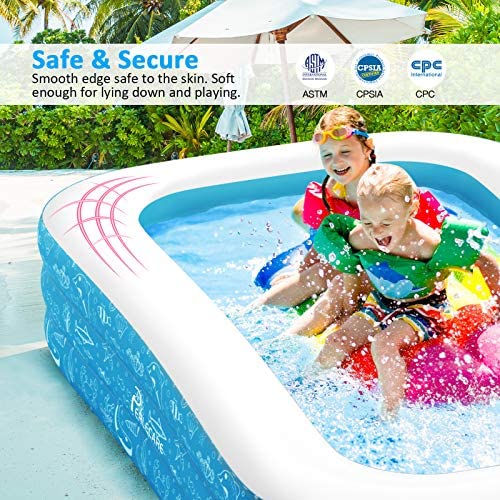 61jv xFn51L. AC  - PERLECARE Inflatable Pool, Swimming Pool for Kiddie, Kids, Adults, Toddlers, 95'' x 56'' x 22'' Backyard/Garden/Outdoor Pool, Rectangular Full-Sized Family Lounge Blow-up Pool for Summer Water Party