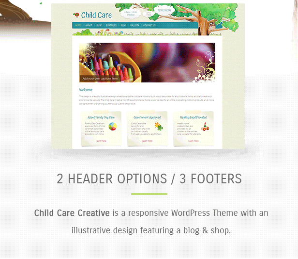 child care creative header options - Child Care Creative - WordPress Shop Theme