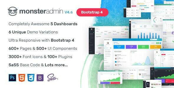 preview.  large preview - Monster - Most Complete Bootstrap 4 Admin Template