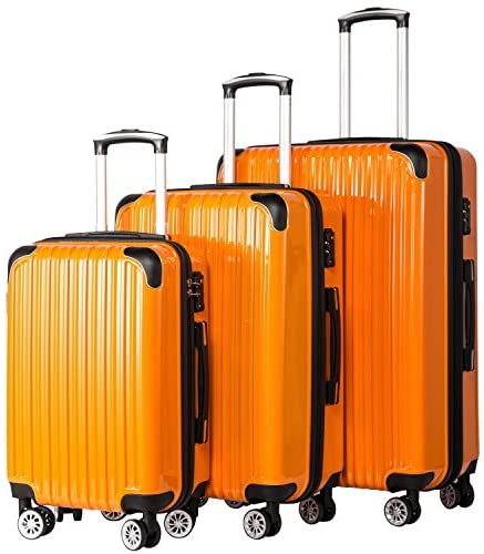 Coolife Luggage Expandable 3 Piece Sets PC+ABS Spinner Suitcase 20 inch 24 inch 28 inch (orange)