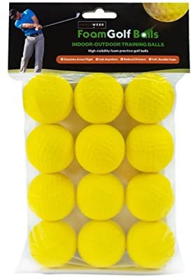 Practice Golf Balls (12 Realistic-Flight Foam Golf Balls) Get Instant Feedback of Your Strike – Perfect for Indoors, Basement & Backyard Golf Practice – Limited Flight