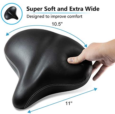 41MBgQ62MeL. AC  - Most Comfortable Extra Large Bike Seat - Wide Oversized Bicycle Saddle with Super Thick & Soft Foam Padding and Dual Spring Shock Absorbing Design - Universal Fit for Exercise Bike and Outdoor Bikes