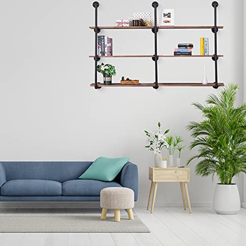 41VT02IfIaL. AC  - Pynsseu Industrial Iron Pipe Shelving Brackets Unit, Farmhouse Wall Mounted Pipe Shelves for Kitchen Bathroom, DIY Bookshelf Living Room Storage, 3Pack of 4 Tier