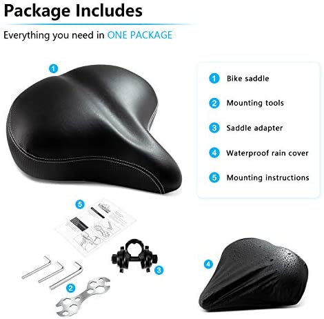 41g7GK2upkL. AC  - Most Comfortable Extra Large Bike Seat - Wide Oversized Bicycle Saddle with Super Thick & Soft Foam Padding and Dual Spring Shock Absorbing Design - Universal Fit for Exercise Bike and Outdoor Bikes