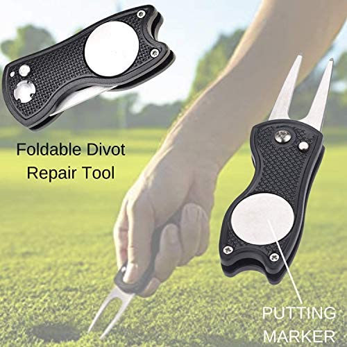 511zKgGAqtL. AC  - RE GOODS Golf Accessories Kit | Microfiber Towel, Ball Holder, Golf Club Brush w/Groove Cleaner, Divot Repair Tool, Ball Stencil, Tee Holder, Putting Markers | Golfer Gift Set for Men and Women