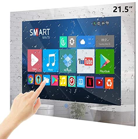 Haocrown 21.5-inch Bathroom Waterproof Mirror TV Touch Screen Smart Television Full-HD LED with Android 9.0 System Shower TV with Built-in ATSC Tuner Wi-Fi Bluetooth Waterproof Speakers（2021 Model）