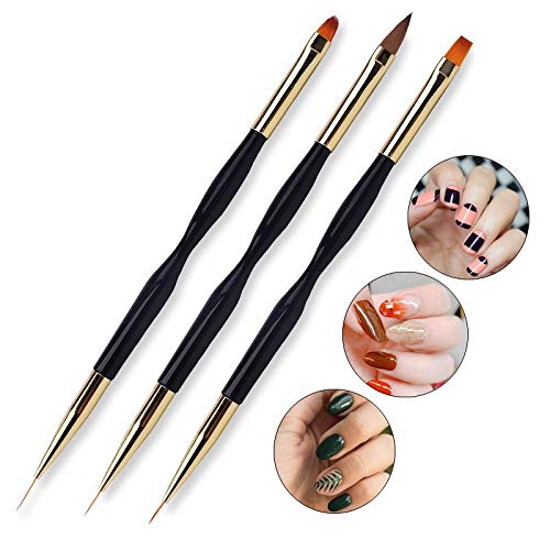 51uIOCTejuL - FULINJOY 3 Pcs Nail Drawing Pen, Dual End Nail Art Pen Brush Acrylic Round Flat Painting Drawing Liner Nail Tools
