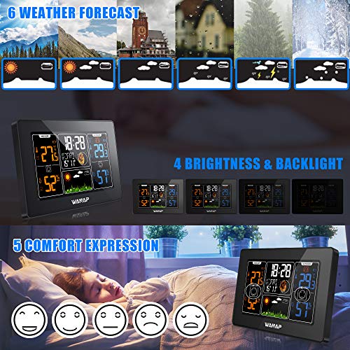 61x8m 0k03L - Wanap Weather Station, Wireless Weather Station Indoor Outdoor Thermometer Temperature and Humidity Weather, Digital Colorful Display Multifunctional Weather Forecast Hygrometer Barometer, Radio Clock