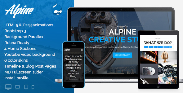 alpine.  large preview - Alpine - Responsive One Page Parallax Drupal Theme
