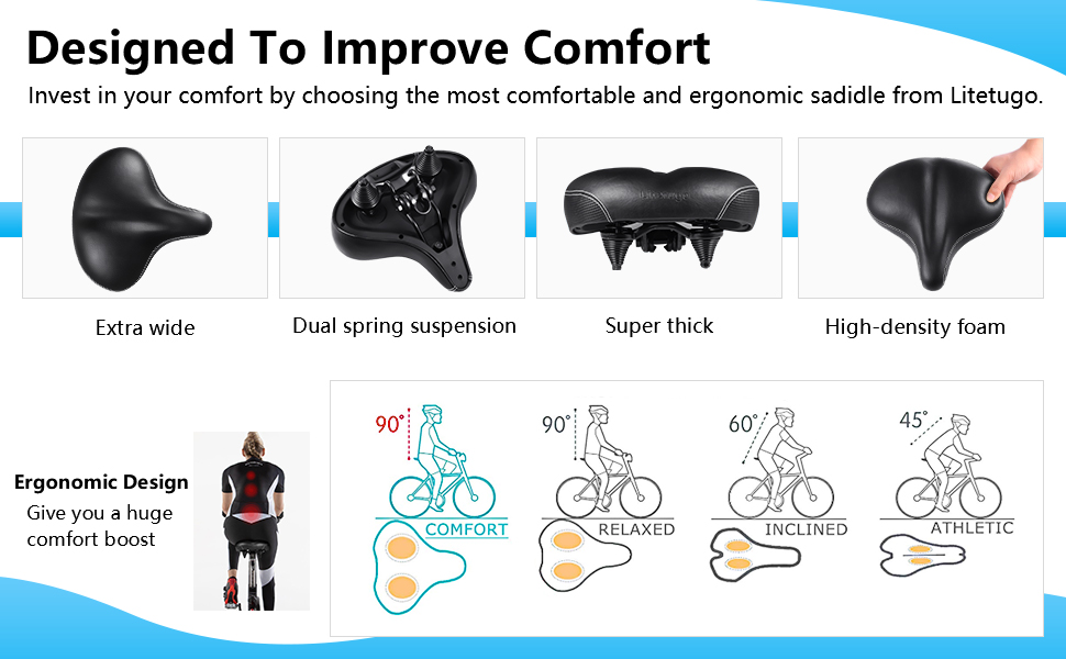 eaeb3160 7aa7 480b 92fd 8e8a9747987b.  CR0,0,970,600 PT0 SX970 V1    - Most Comfortable Extra Large Bike Seat - Wide Oversized Bicycle Saddle with Super Thick & Soft Foam Padding and Dual Spring Shock Absorbing Design - Universal Fit for Exercise Bike and Outdoor Bikes
