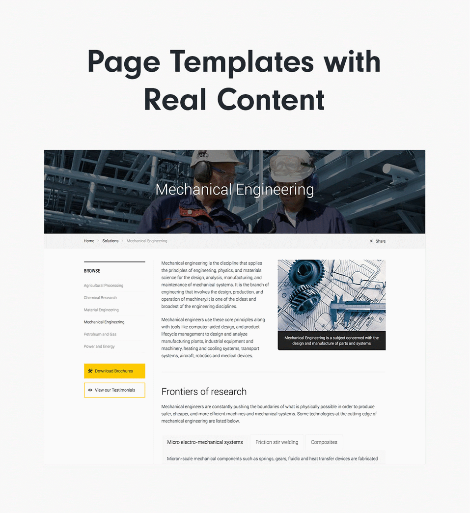 real content - Factory - Industrial Business WordPress Theme