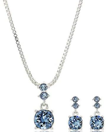 1634587708 414AwTg3YDL. AC  359x445 - NINE WEST Women's Boxed Necklace/Pierced Earrings Set, Silver/Blue, One Size