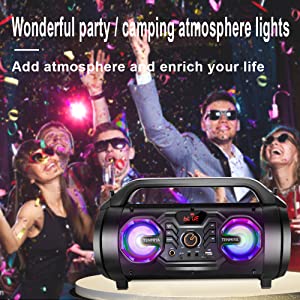 33d8566a 8eeb 40e0 85a8 b14a78541c4a.  CR0,0,1000,1000 PT0 SX300 V1    - Bluetooth Speakers, 30W Portable Bluetooth Boombox with Subwoofer, FM Radio, RGB Colorful Lights, EQ, Stereo Sound, Booming Bass, 10H Playtime Wireless Outdoor Speaker for Home, Party, Camping, Travel