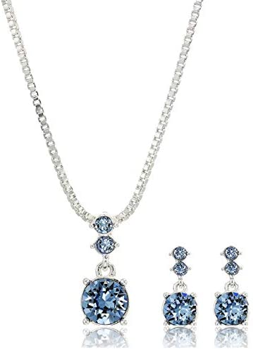 414AwTg3YDL. AC  - NINE WEST Women's Boxed Necklace/Pierced Earrings Set, Silver/Blue, One Size