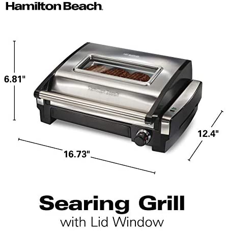 41A+9sZYnUL. AC  - Hamilton Beach Electric Indoor Searing Grill with Viewing Window and Removable Easy-to-Clean Nonstick Plate, 6-Serving, Extra-Large Drip Tray, Stainless Steel (25361)