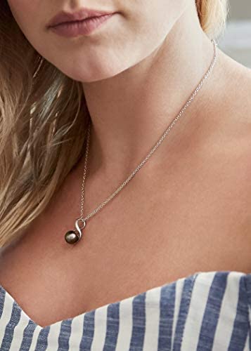 41QjfWGMTFL. AC  - Cultured Pearl Pendant Necklace for Women in Sterling Silver, Infinity Design with Black Tahitian South Sea Pearl - THE PEARL SOURCE