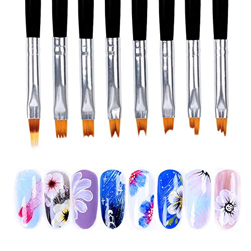 8 Pcs Nail Brush Set Gradient Nail Art Painting Brush Set Flower Drawing Pen Nail Liner Brush Nail Art Polish Pen Tool (Black)